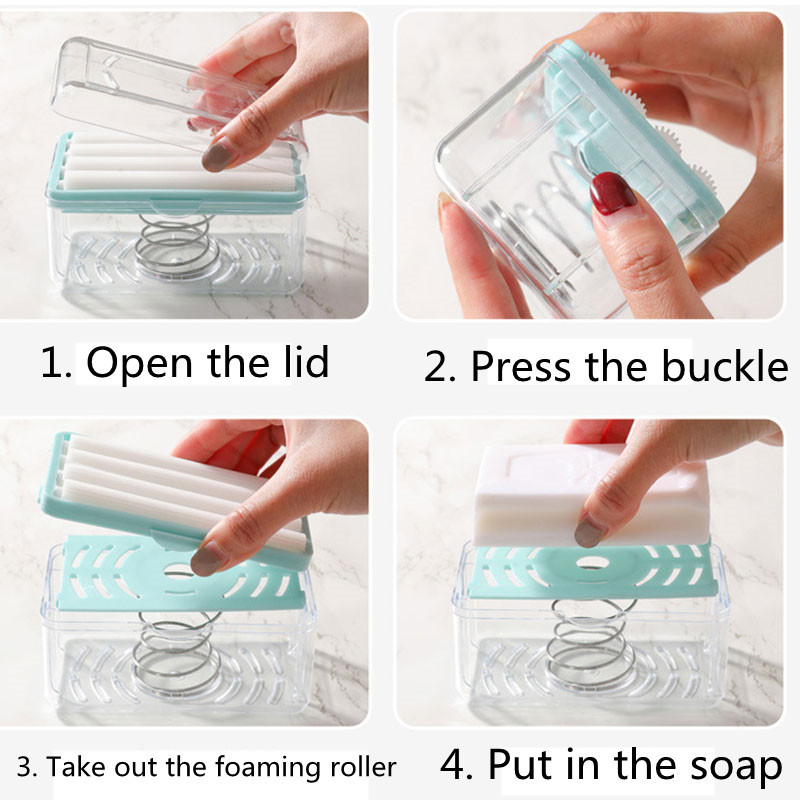 Višenamjenska posuda za sapun Kutija od pjene bez ruku sa spužvastim valjkom Kutija za sapun za kućanstvo bez trljanja Kutija za tuš u kupaonici