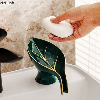 Creative Ceramic Soap Boxes Είδη Υγιεινής Οικιακής Χρήσης Πιάτα Σαπουνιού Αποστράγγισης σε σχήμα φύλλου Δοχείο αποθήκευσης μπάνιου Είδη οικιακής χρήσης
