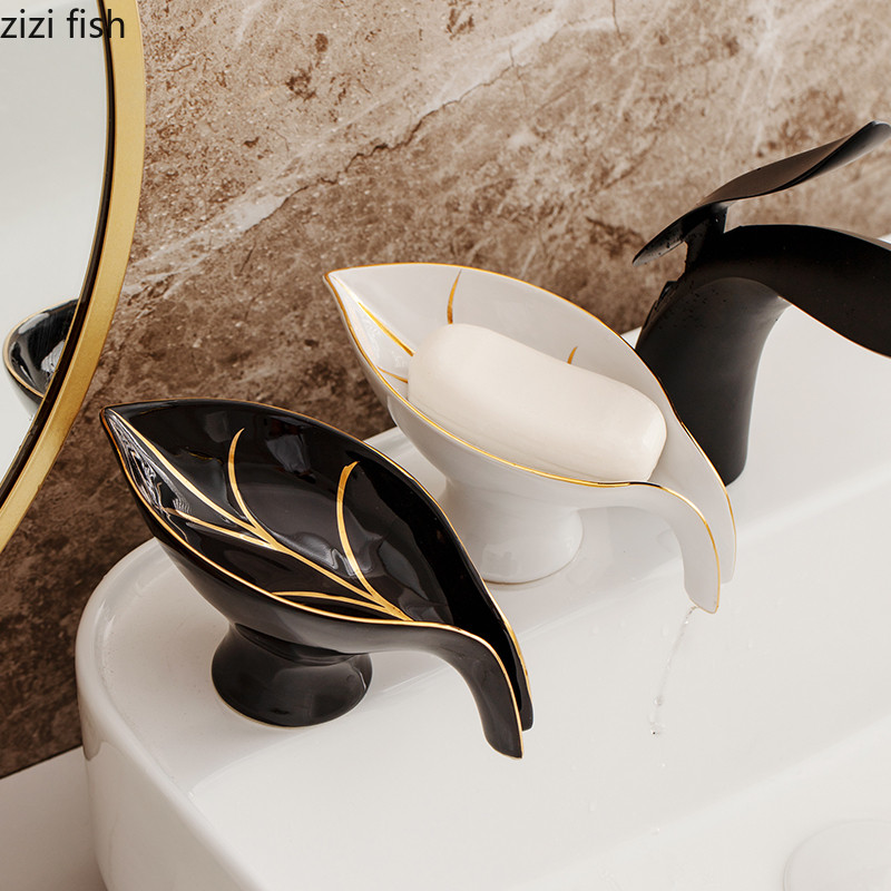 Kūrybinės keraminės muilo dėžutės Buitiniai sanitariniai gaminiai Lapų formos nutekamieji muilo indai Vonios kambarys Sandėliavimo konteineris Buitinės prekės