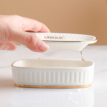 Light Luxury Ceramics Soap Box Διπλή στρώση Σαπούνι αποστράγγισης Κουτιά συσκευασίας Αξεσουάρ Αποθήκευση κουζίνας Οργανωτής τουαλέτας