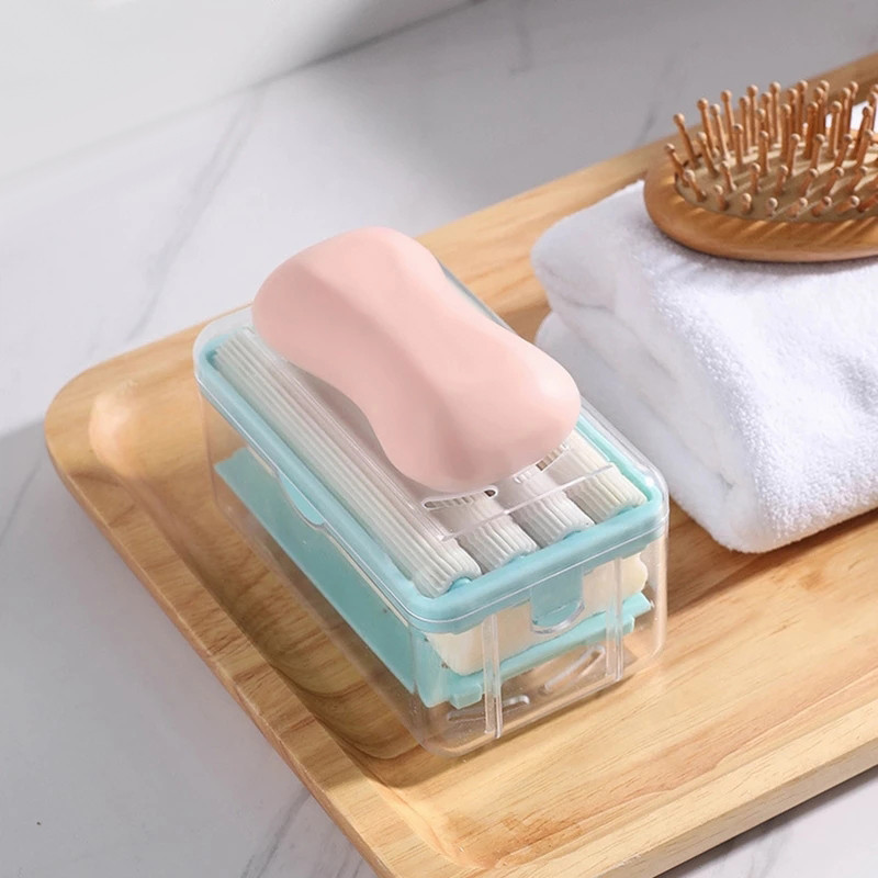 Rankų netrynimas putojantis muilo dėžutė Vonios kanalizacijos padėklas Kelioniniai skalbimo drabužiai Gaukite lizdines plokšteles Daugiafunkcinis nešiojamas muilo indas