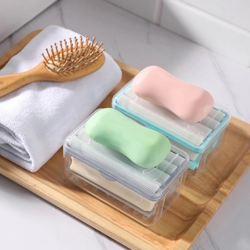 Rankų netrynimas putojantis muilo dėžutė Vonios kanalizacijos padėklas Kelioniniai skalbimo drabužiai Gaukite lizdines plokšteles Daugiafunkcinis nešiojamas muilo indas