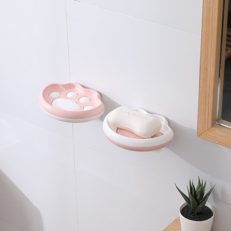 Cute Cat Claw Graphic Σαπούνι Μπάνιου Ισχυρό Σχάρα Σαπουνιού Αποστράγγισης στον τοίχο χωρίς τρυπάνι Αξεσουάρ μπάνιου Δίσκος σαπουνιού για κινούμενα σχέδια