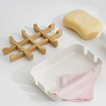 Квадратен държач за сапун Бамбукови влакна Комплект сапунерка за оттичане на мивка за баня Сапун за душ Кухненски аксесоари