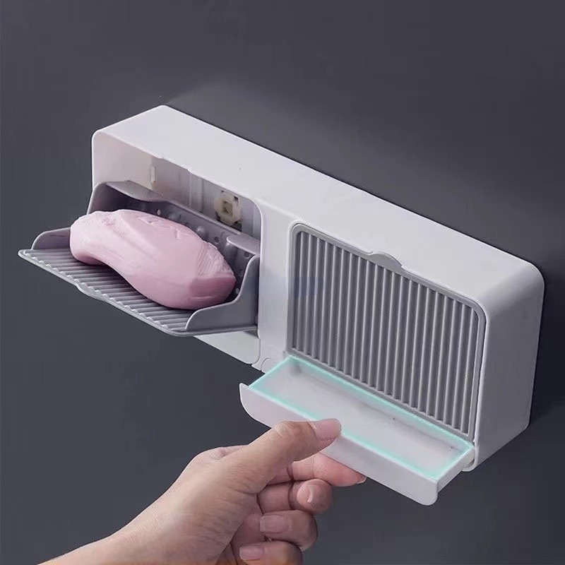 Zidna kutija za sapun bez bušenja s dvostrukim rešetkama za kupaonski odvod Stalak za sapun Kreativni držač za sapun u obliku školjke Kupaonski alati