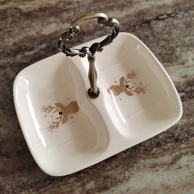 Europietiško stiliaus įtrūkusi keraminė dviejų skyrių muilo dėžutė, buitinė išleidimo rankena muilo indų muilo dėžutė vonios kambario muilo padėklas