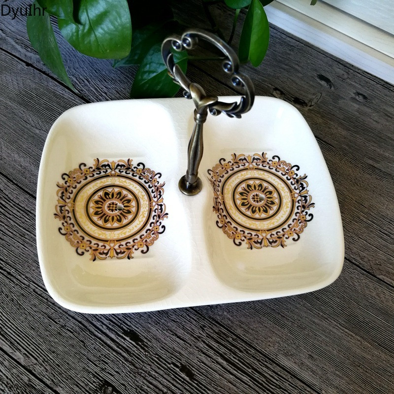 Europietiško stiliaus įtrūkusi keraminė dviejų skyrių muilo dėžutė, buitinė išleidimo rankena muilo indų muilo dėžutė vonios kambario muilo padėklas