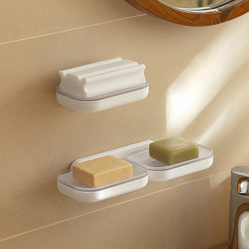 Монтирана на стена двуслойна сапунерка Безплатно чекмедже за оттичане Кутия за сапун Гъба Кутия за съхранение Баня Домашна кухня Стелаж за съхранение Инструмент