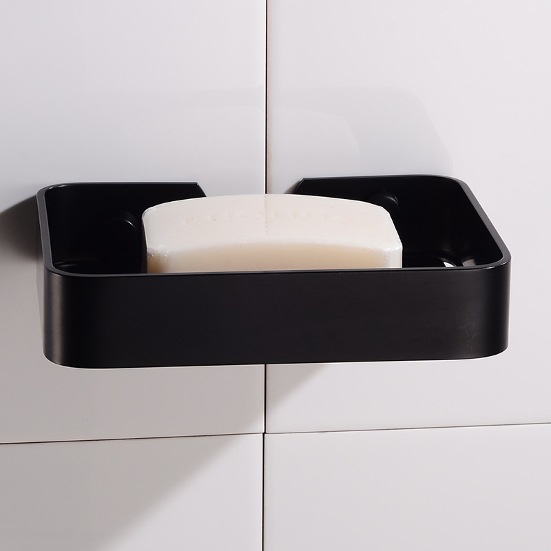 Dušo sienoje montuojamas vonios muilo laikiklis Dekoratyvinis aliuminio dėžutės kvadratinis krepšelis juodas vonios kambario muilo indų laikymo pakavimo dėžutės