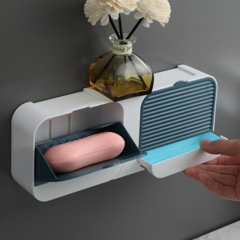 1/2 rácsos leeresztő szappantartó kihajtható szappandoboz fürdőszobai kiegészítők tárolódoboz Fióktálca polc falra szerelhető, szabad perforáció
