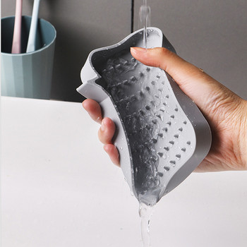 Силиконова поставка за сапун Поставка за съхранение Дренажна кутия за сапун Неплъзгаща се тава Домашен органайзер Кухня Аксесоари за баня за гъба Четка