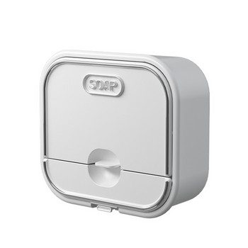 Кутия за държач за сапун Отваряне/затваряне Залепваща сапунерка, устойчива на пръски, с колектор за вода и закачалка за баня и кухня M56