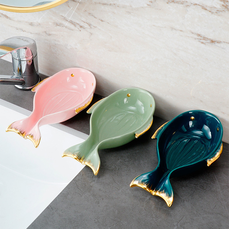 Prekrasan keramički odvodni stalak za sapun s metalnim nosačem Posuda za sapun u obliku kita za stol za pranje Kupaonica Posuda za pohranu tuša
