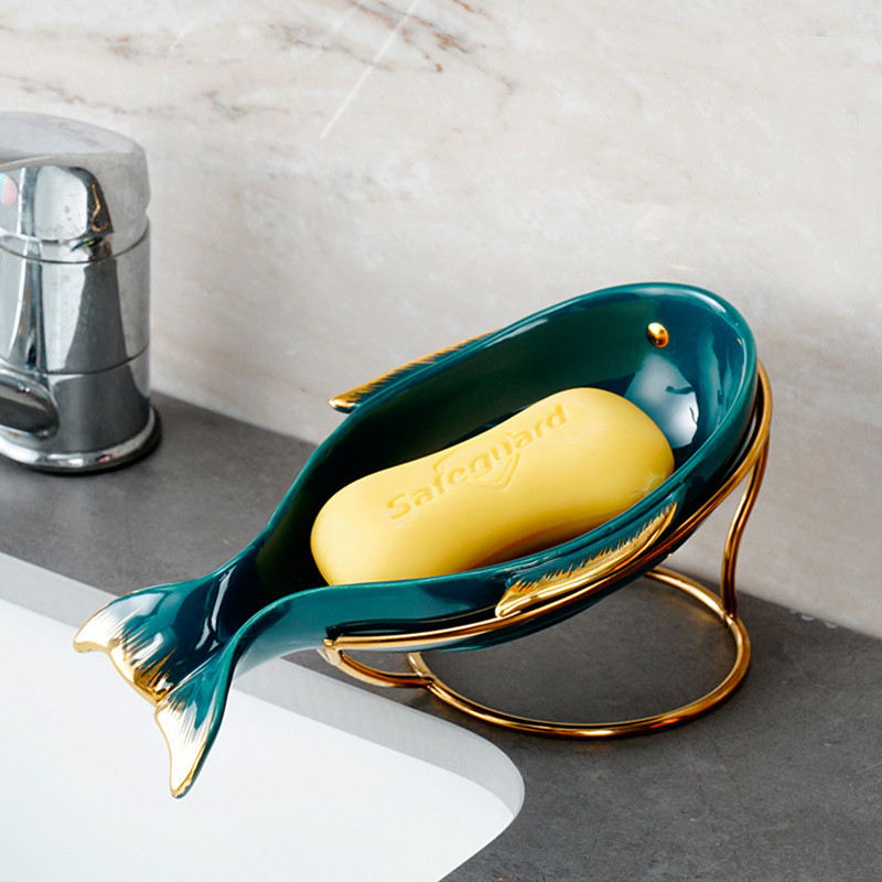 Prekrasan keramički odvodni stalak za sapun s metalnim nosačem Posuda za sapun u obliku kita za stol za pranje Kupaonica Posuda za pohranu tuša