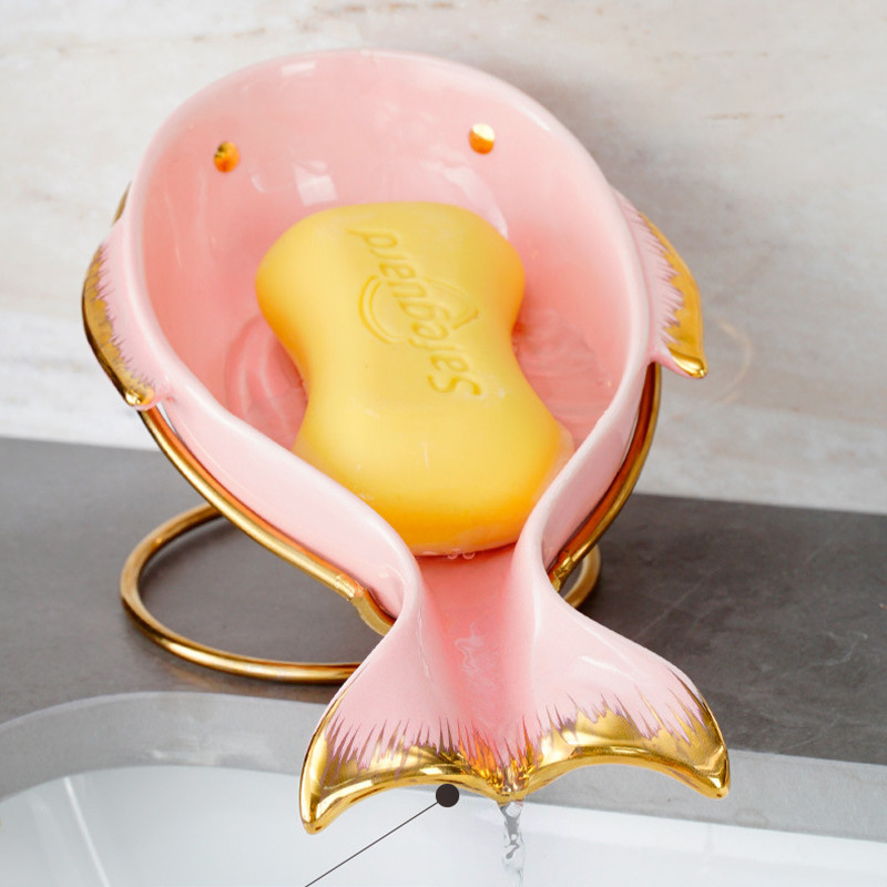 Prekrasan keramički odvodni stalak za sapun s metalnim nosačem Posuda za sapun u obliku kita za stol za pranje Kupaonica Posuda za pohranu tuša