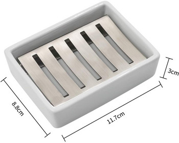 Правоъгълна кутия за сапун Филтър от неръждаема стомана 304 с керамична чиния за сапун Почистваща кутия за сапун