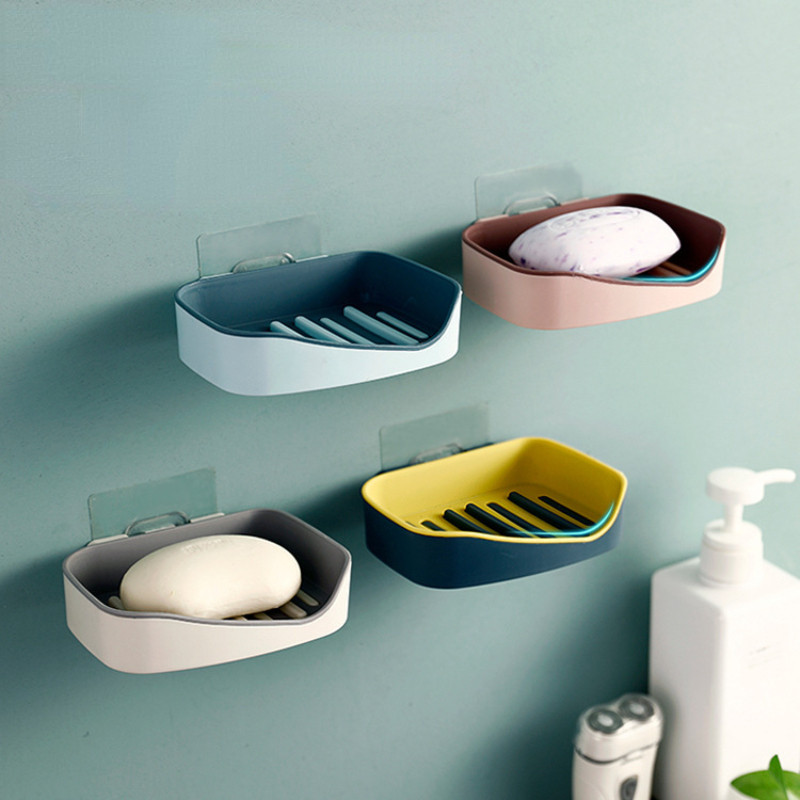 Muilo dėžutė, sutirštinta, nuožulni dvisluoksnė muilo dėžutė, pakabinama ant sienos Besiūliai klijai Muilo laikymo dėžutė Vonios kambario laikymo dėžutės kanalizacija Home