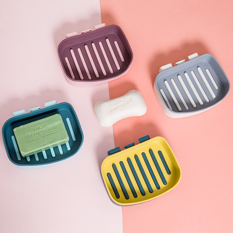 Muilo dėžutė, sutirštinta, nuožulni dvisluoksnė muilo dėžutė, pakabinama ant sienos Besiūliai klijai Muilo laikymo dėžutė Vonios kambario laikymo dėžutės kanalizacija Home