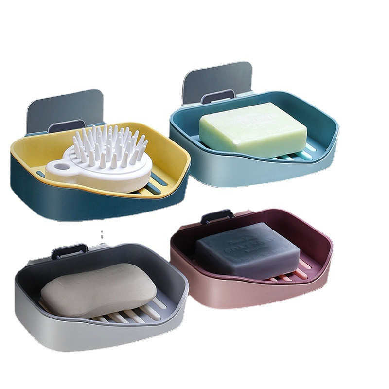 Muilo dėžutė, sutirštinta, nuožulni dvisluoksnė muilo dėžutė, pakabinama ant sienos Besiūliai klijai Muilo laikymo dėžutė Vonios kambario laikymo dėžutės kanalizacija Home