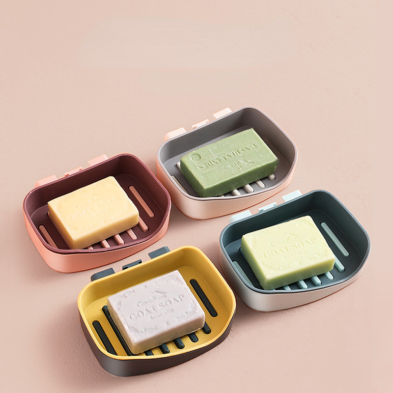 Muilo dėžutė, sutirštinta, nuožulni dvisluoksnė muilo dėžutė, pakabinama ant sienos Besiūliai klijai Muilo laikymo dėžutė Vonios kambario laikymo dėžutės kanalizacija Home