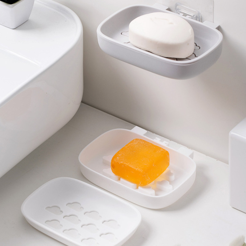 Cloud Double Drain Πιάτο Σαπουνιού Αξεσουάρ Μπάνιου Κουζίνας Βεντούζα Επιτοίχιας Πιάτο Σαπουνιού χωρίς τρυπητή Βάση οικιακού σαπουνιού