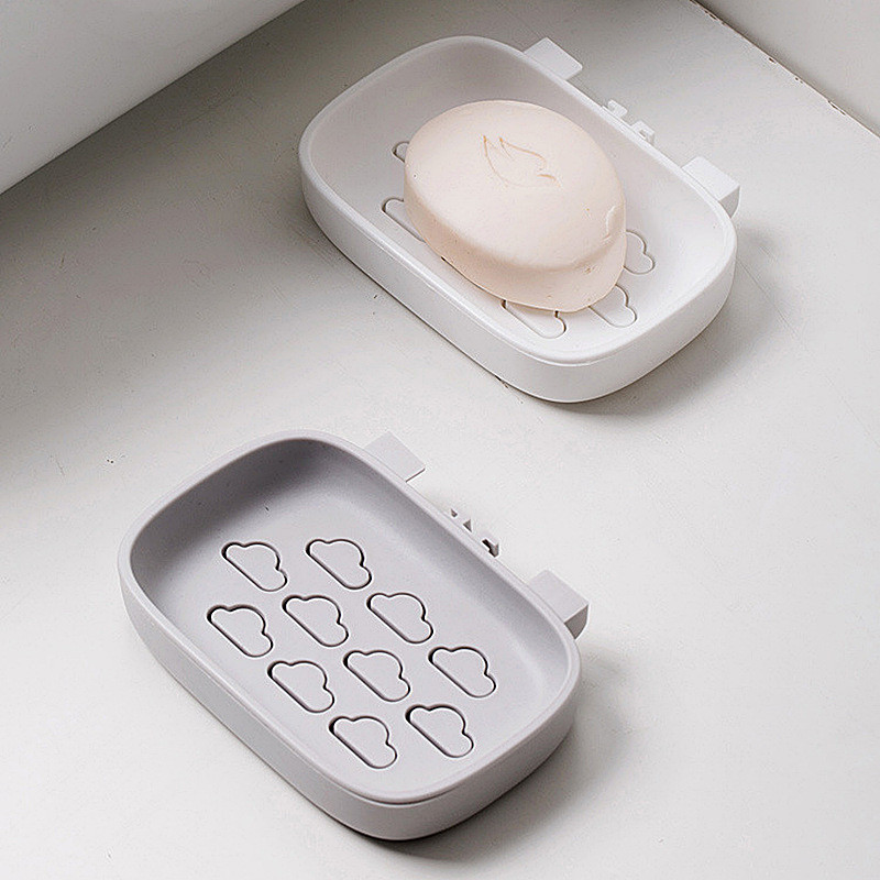 Cloud Double Drain Πιάτο Σαπουνιού Αξεσουάρ Μπάνιου Κουζίνας Βεντούζα Επιτοίχιας Πιάτο Σαπουνιού χωρίς τρυπητή Βάση οικιακού σαπουνιού