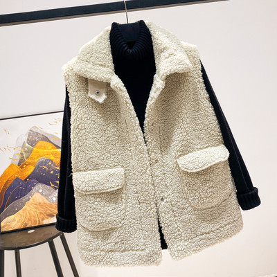 Ženski plišani prsluk s džepom i klasičnim ovratnikom