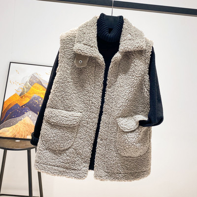 Ženski plišani prsluk s džepom i klasičnim ovratnikom