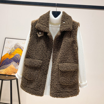 Ženski plišani prsluk s džepom i klasičnim ovratnikom