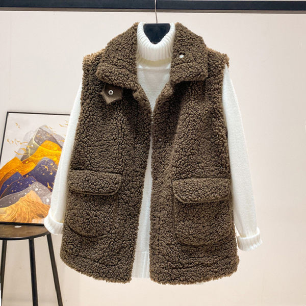 Ženski plišani prsluk s džepom i klasičnim ovratnikom