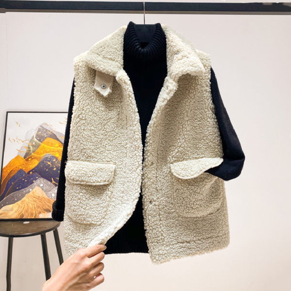 Ženski plišani prsluk s džepom i klasičnim ovratnikom