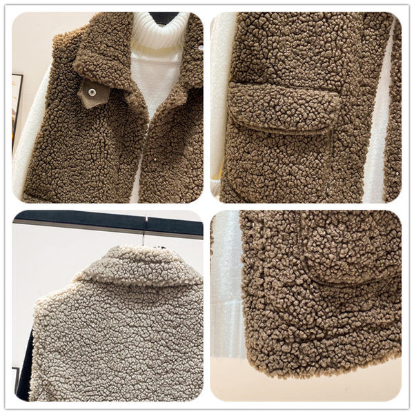 Ženski plišani prsluk s džepom i klasičnim ovratnikom