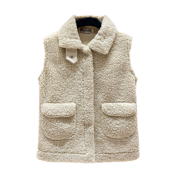 Ženski plišani prsluk s džepom i klasičnim ovratnikom