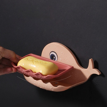 Кутия за сапун с анимационен кит Симпатична монтирана на стена вендуза за домашна баня Контейнер за сапун Организатор Тава
