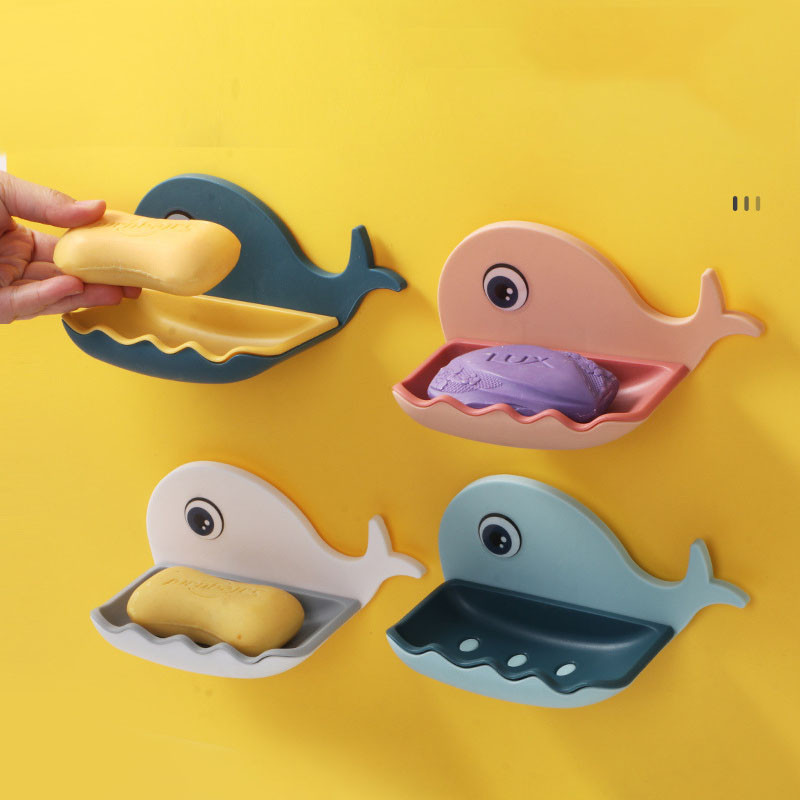 Cutie de săpun cu balenă din desene animate, drăguță, fără perforații, ventuză montată pe perete, acasă, baie, toaletă, suport de scurgere, recipient pentru săpun, tavă organizatoare
