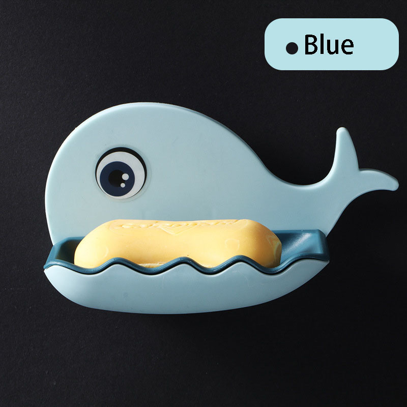 Cutie de săpun cu balenă din desene animate, drăguță, fără perforații, ventuză montată pe perete, acasă, baie, toaletă, suport de scurgere, recipient pentru săpun, tavă organizatoare