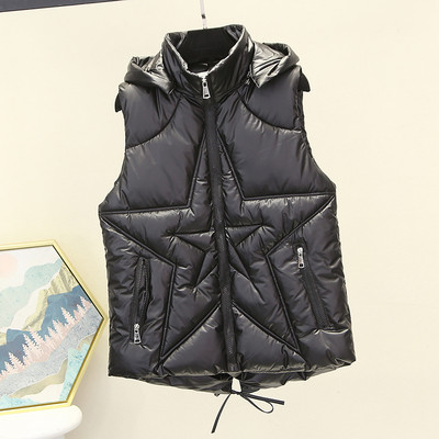 Naujo modelio moteriška liemenė su gobtuvu ir spauda