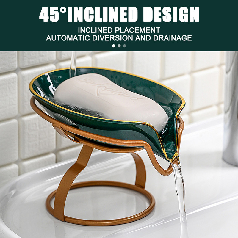 Držač sapuna od nehrđajućeg čelika Oblik lista Samodreinirajuća posuda za sapun za tuš Kupaonski umivaonik Držač sapuna Kutija Potrepštine Gadgeti