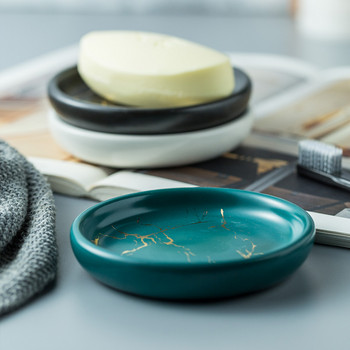 Nordic Ins Wind Marble Златиста керамична сапунена чиния Творчески аксесоари за декорация на домашна баня Кръгла керамична кутия за сапун