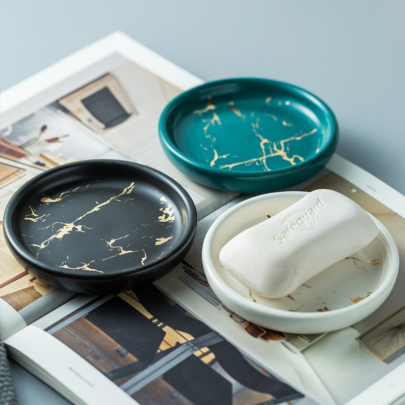 Nordic Ins Wind Marble Auksinė keraminė muilo indas Creative Home Vonios kambario dekoravimo priedai Apvali keraminė muilo dėžutė