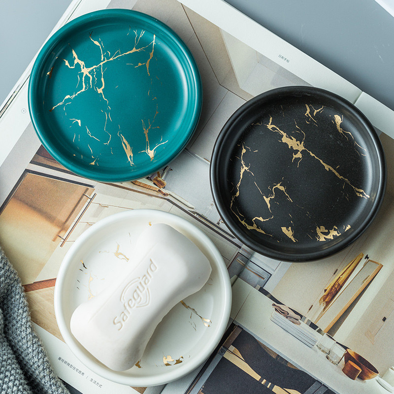 Nordic Ins Wind Marble Auksinė keraminė muilo indas Creative Home Vonios kambario dekoravimo priedai Apvali keraminė muilo dėžutė