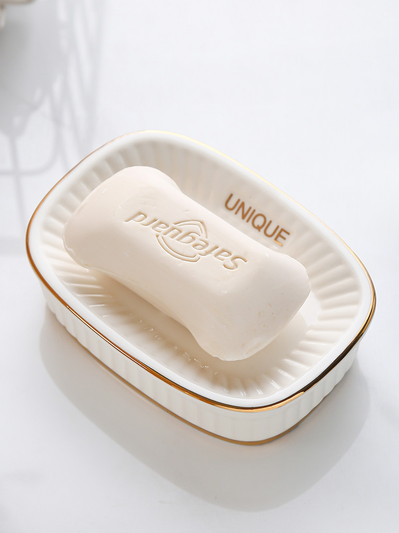 Keraminis vonios kambario muilo indas Prabangus dviejų sluoksnių kanalizacija Vonios muilo padėklas Vonios kambario apdaila Buitinė muilo dėžutė