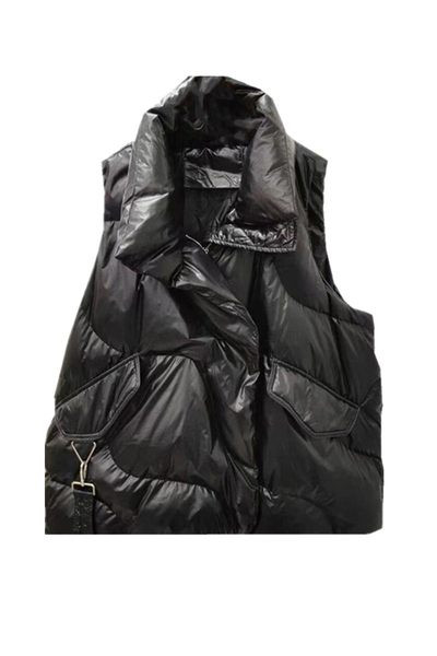 Női széles mellény gallérral, zsebbel és cipzárral