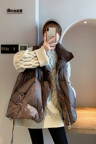 Női széles mellény gallérral, zsebbel és cipzárral