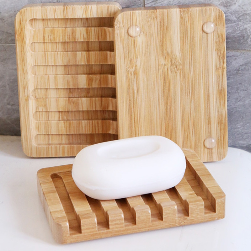 2 db/szett természetes fából készült bambusz szappan edények hordozható zuhany szappantartó doboz állványtartó vízesés önleeresztő tálca