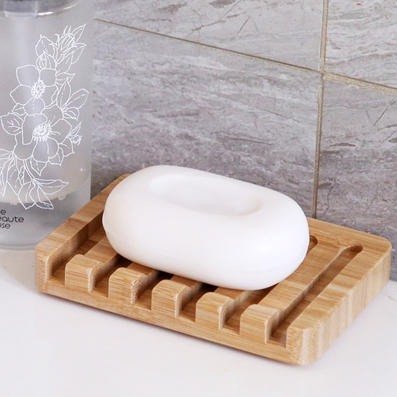 2 db/szett természetes fából készült bambusz szappan edények hordozható zuhany szappantartó doboz állványtartó vízesés önleeresztő tálca