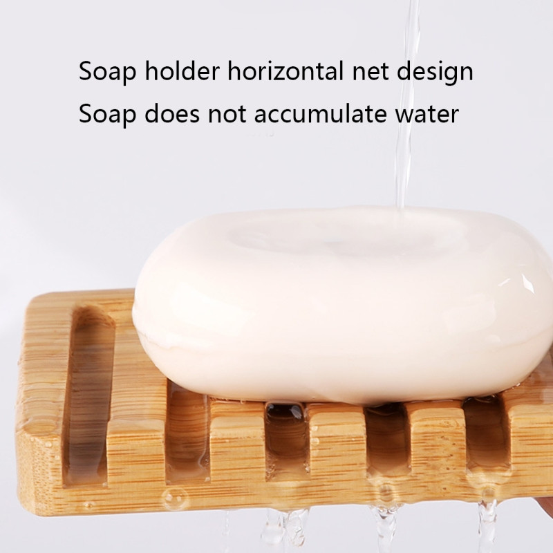 2 db/szett természetes fából készült bambusz szappan edények hordozható zuhany szappantartó doboz állványtartó vízesés önleeresztő tálca