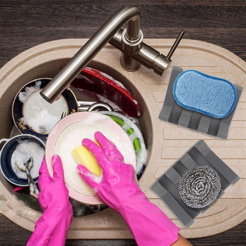 Силиконова чиния за сапун Дозатор за сапун Накланящ се дренаж Кутия за сапун Баня Вана Поставка за съхранение на сапун Кухненска гъба Поставка за съхранение