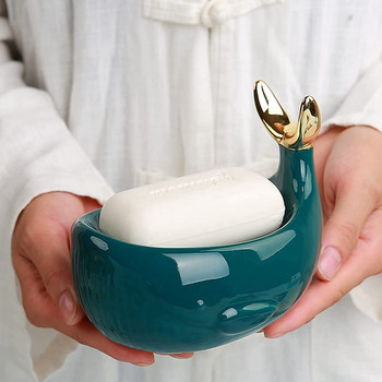Керамична сапунерка във формата на кит с дренаж Керамична кутия за сапун Душ за баня Рамка за пръстен с рибена опашка Кутия за сапун