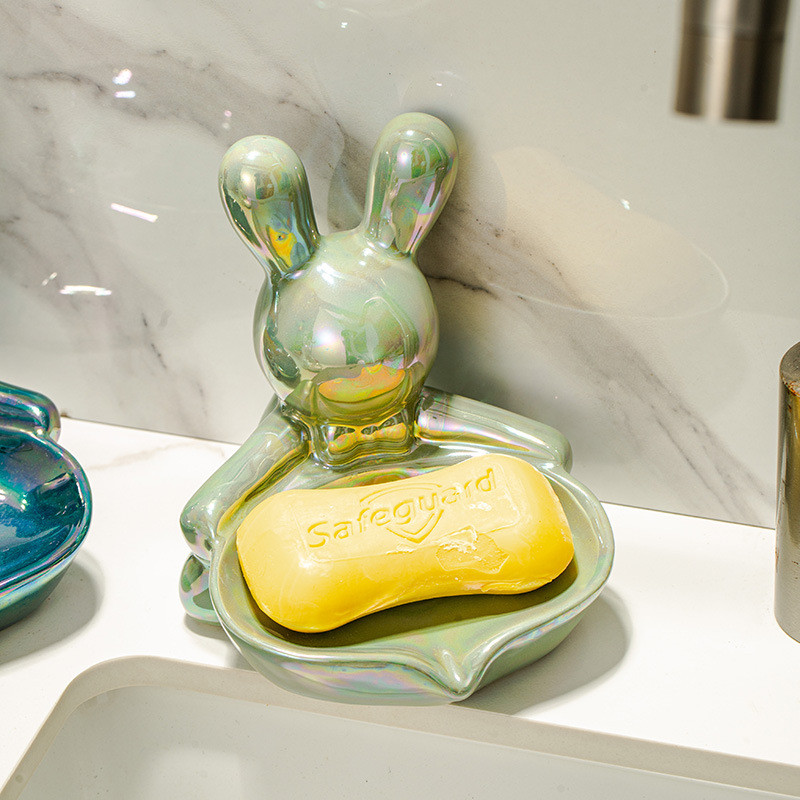 Prabangus nutekėjimo muilo padėklas Keraminis triušio muilo indas Kūrybinė muilo dėžutė Dušo muilo laikiklis Mielas laikymo padėklas vonios reikmenys